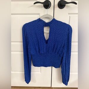 Steve Madden Royal Blue Cut-Out Cheetah Print Top